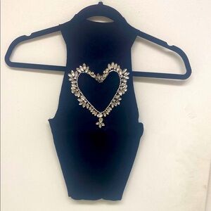 Black Embellished Heart Tank Top